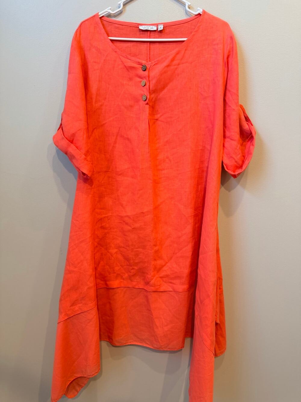 Soft Linen Button-Front Tunic Top / Dress - Coral